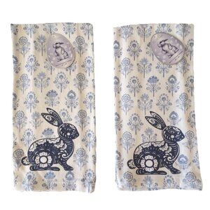 NEW Bliss Studio Set 2 Kitchen Towels 100% Cotton Bunny Blue White Spring Easter
